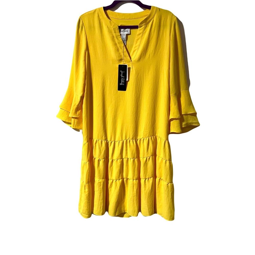 Joseph Ribkoff Women’s Tiered Ruffle Dress Drop Waist Size 4 Yellow NWT